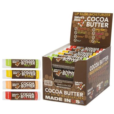 Nature&#39;s Bees Cocoa Butter Lip Balm, Lip Care for Dry Lips, Made with Coconut Oil, Beeswax, Vitamin E, Aloe, and Shea Butter, 0.15 oz Each, 4 Flavors, Citrus, Coconut, Cherry, and Mint, 24 Pack