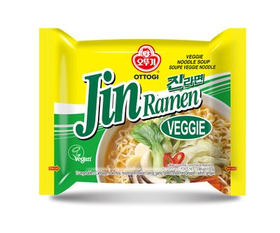OTTOGI Jin Ramen Veggie, Vegetable Ramen Soup for Vegeterian, Korean Style Instant Vegan Noodle, 3.88oz x 4 Pack
