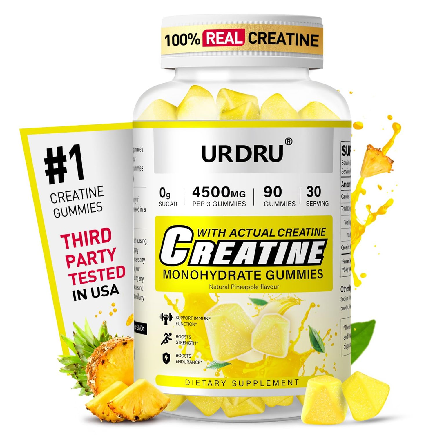 URDRU Creatine Monohydrate Gummies for Men &amp; Women, 0g Sugar, More 15 Strength Pre Workout Creatine Supplement-1.5g Creatine Monohydrate Per Gummy for 5X Building Muscle and Strength, Vegan, Non-GMO