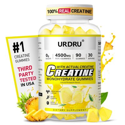 URDRU Creatine Monohydrate Gummies for Men &amp; Women, 0g Sugar, More 15 Strength Pre Workout Creatine Supplement-1.5g Creatine Monohydrate Per Gummy for 5X Building Muscle and Strength, Vegan, Non-GMO