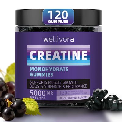WELLIVORA Creatine Monohydrate Gummy - 5000mg per Serving, 120 Count - Supports Muscle Strength, Endurance, and Energy - Delicious Blackcurrant Flavor - Gluten-Free, Vegan-Friendly