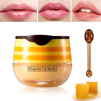 Lip Balm Honey Pot,Honey Lip Balm,Hydrating &amp; Prevention Dry and Cracked Sleeping Lip Mask Lip Scrubs Exfoliator &amp; Moisturizer With Applicator Lip Care Products for Dry Lips
