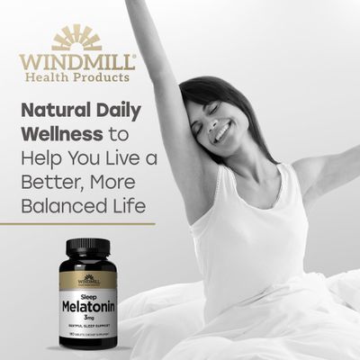 Windmill Natural Vitamins Melatonin 3mg, Melatonin Supplements for Restful Sleep, Sleep Support for Adults, Non-GMO and Gluten Free, 180 Tablets