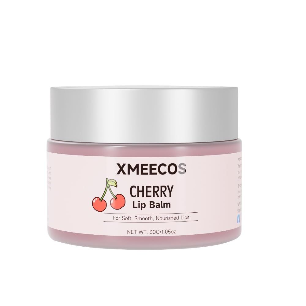XMEECOS Beeswax lip balm with rose and jasmine, kiwi, strawberry, peach, cherry extract bee friendly 100 Natural for men and women, cruelty free moisturizing (30 Grams, Cherry)