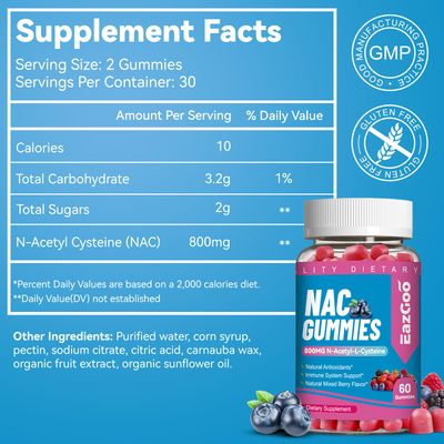 EAZGOO NAC Gummies 800mg, N-Acetyl Cysteine Supplement, NAC Supplement for Immune System &amp; Antioxidant, Non-GMO, Gluten Free, Vegan - 120 Counts