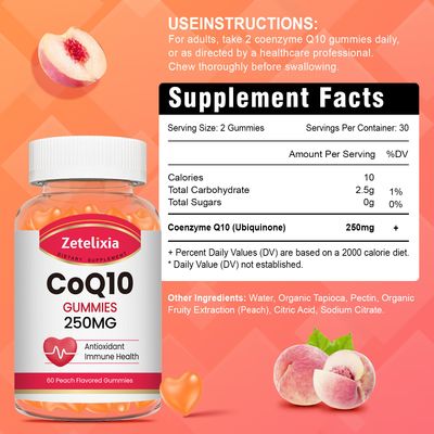 Zetelixia 2 Pack CoQ10 Gummies, 5X Better Absorption Coenzyme Q10 for Cellular Energy and Antioxidant Support, 120 Peach Gummies