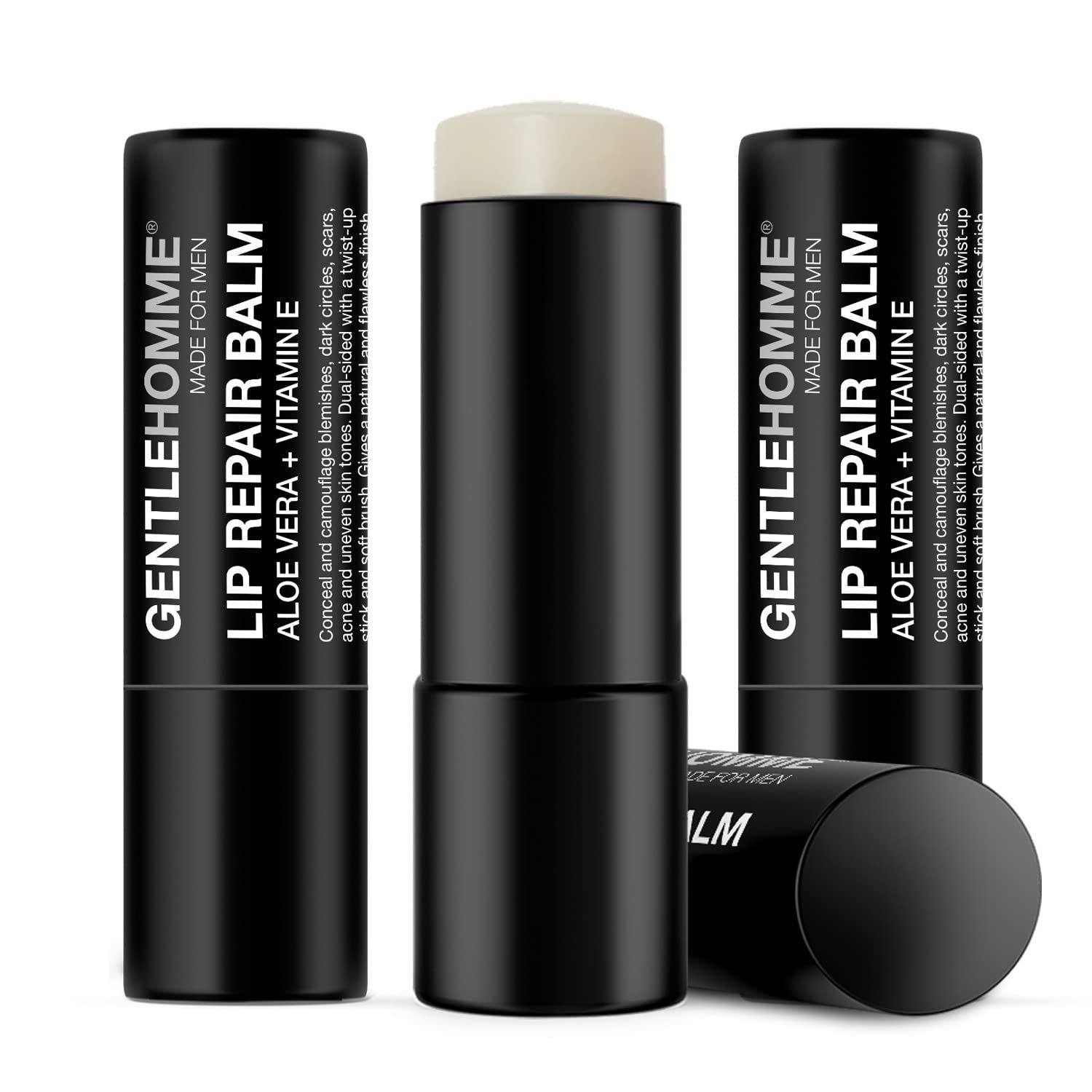 Gentlehomme - Lip Repair Balm - Mens Lip Balm with SPF 15 - With Aloe Vera &amp; Vitamin E - Repair &amp; Hydrate Dry, Cracked, Chapped Lips - Long-Lasting Moisture - Clear Balm - Lip Care - Vegan - 3 Pack