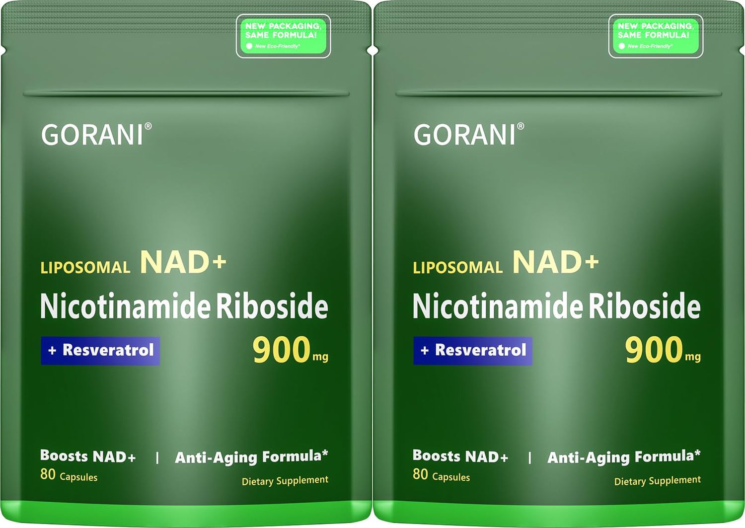 Gorani NAD Supplement 900MG - Nicotinamide Riboside, Liposomal Resveratrol &amp; Quercetin - Supports Cellular Energy &amp; Antioxidant Health - 80 Capsules
