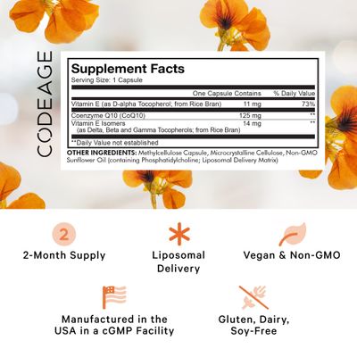 Codeage Liposomal CoQ10 Supplement - 125 mg Coenzyme Q10 with Vitamin E Isomers Tocopherols - 2-Month Supply - 1 Capsule Per Serving - Liposomal Delivery - Vegan, Non-GMO, Gluten-Free - 60 Capsules
