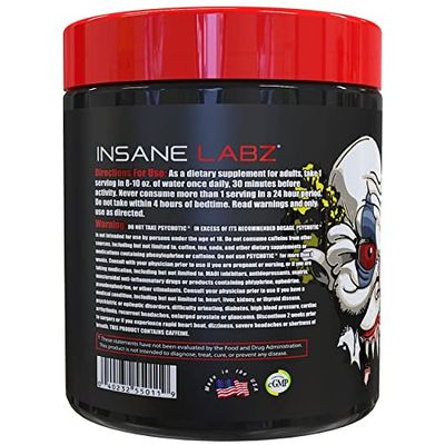 Insane Labz Psychotic, High Stimulant Pre Workout Powder, Extreme Lasting Energy, Focus and Endurance with Beta Alanine, Creatine Monohydrate DMAE, 35 Srvgs (Gummy Candy)