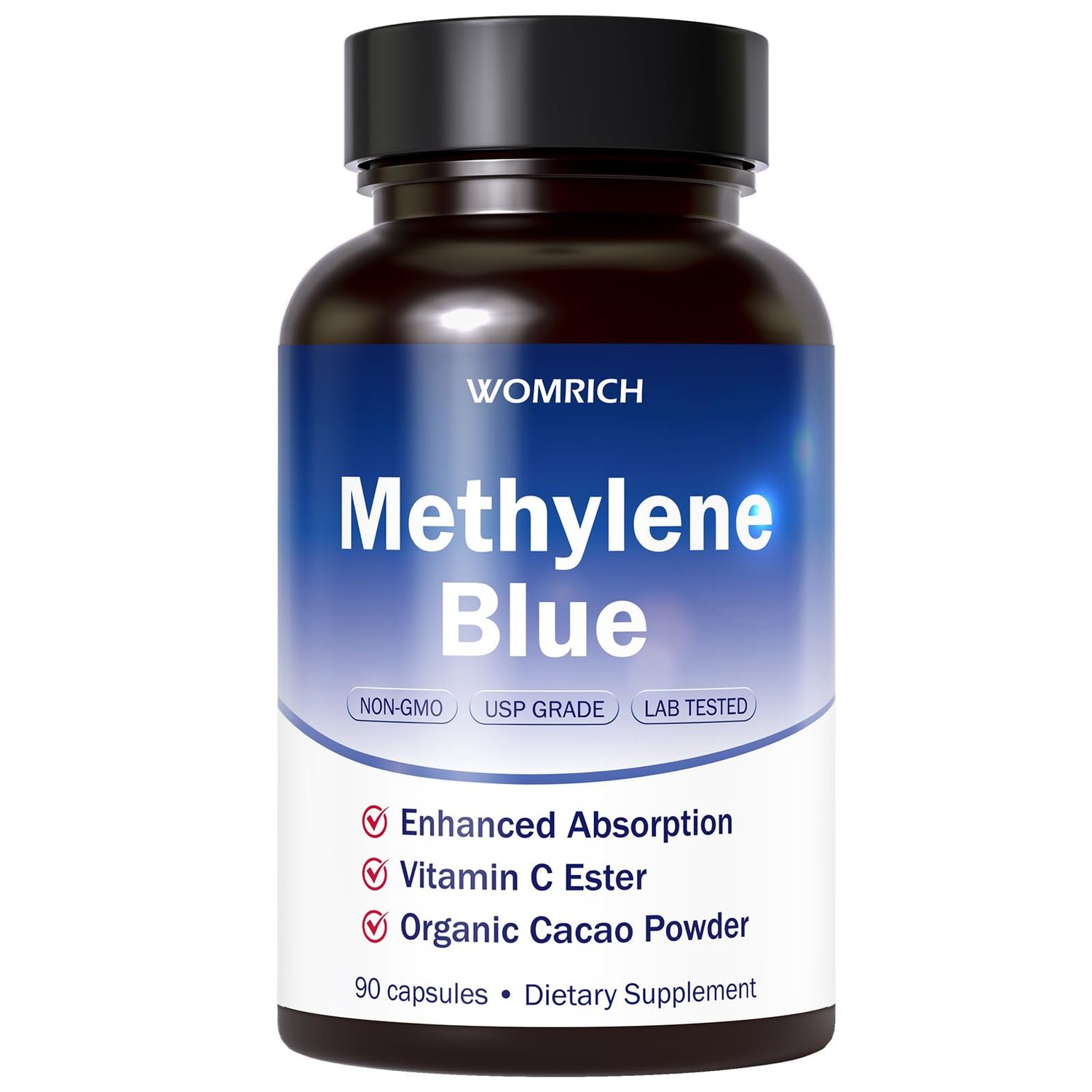 Methylene Blue (USP Grade) Pharma Grade Supplements Capsules with Vitamin C Ester - Enhanced Absorption, Brain Supplement with Brain Fuel, Memory, Focus, Clarity, Cognitive, Energy - 90 Capsules