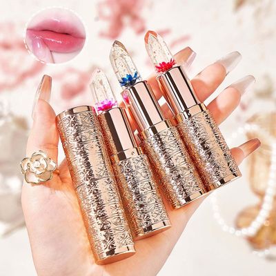 KTouler 3Pcs Flower Jelly Transferproof Lipstick Set,Long Lasting Ph Red Pink Moisturizer Lip Balm,Hydrating Temperature Color Change Lipstick for Women