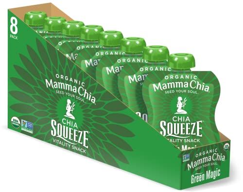Mammachia Organic Chia Squeeze Vitality Snack, Green Magic, Good Source of Fiber, No Added Sugar, Vegan Friendly, Kosher, USDA Certified Organic, Gluten Free &amp; Non-GMO, 3.5 Ounce Chia Pouches (Pack...