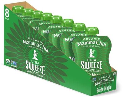 Mammachia Organic Chia Squeeze Vitality Snack, Green Magic, Good Source of Fiber, No Added Sugar, Vegan Friendly, Kosher, USDA Certified Organic, Gluten Free &amp; Non-GMO, 3.5 Ounce Chia Pouches (Pack...