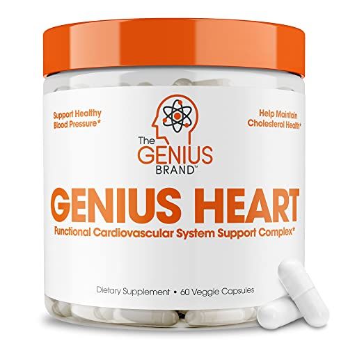 The Genius Brand - Genius Heart, 60 Veggie Pills - Natural Support Supplement May Help Cholesterol Levels and May Help Improve Healthy Blood Pressure - Grape Seed Extract, Vitamin K2 &amp; CoQ10