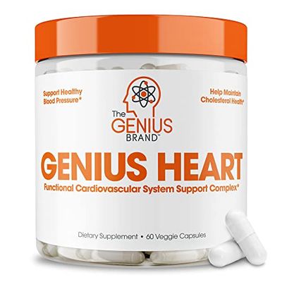 The Genius Brand - Genius Heart, 60 Veggie Pills - Natural Support Supplement May Help Cholesterol Levels and May Help Improve Healthy Blood Pressure - Grape Seed Extract, Vitamin K2 &amp; CoQ10