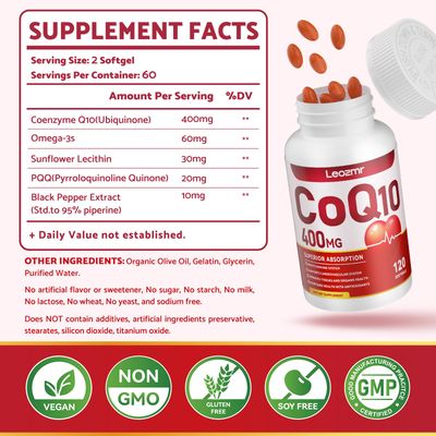 CoQ10-400mg-Softgels with PQQ, BioPerine &amp; Omega-3, Coenzyme Q10(Ubiquinone) Supplement for High-Absorption, Powerful-Antioxidant, Support Heart &amp; Energy-Production, 120 Servings