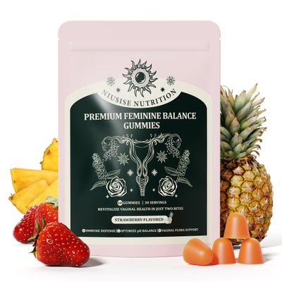 NIUSISE Feminine Balance Gummies, Premium Balance Supplement for Women PH Health, Immune Support, Energy Support, Vegan, Gluten-Free, Strawberry Flavor, 60 Gummies, 30 Servings 1 Pack