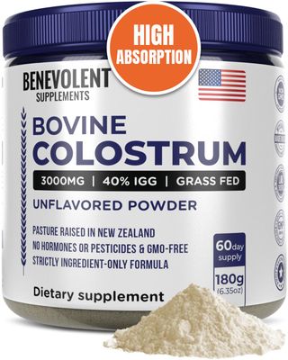 Bovine Colostrum Powder Supplement (3000mg 40 IgG No Fillers) Supports Gut &amp; Digestive Health, Muscle Recovery &amp; Growth, Immune Support - Unflavored &amp; Easy to Mix - Grass Fed - 60 servings