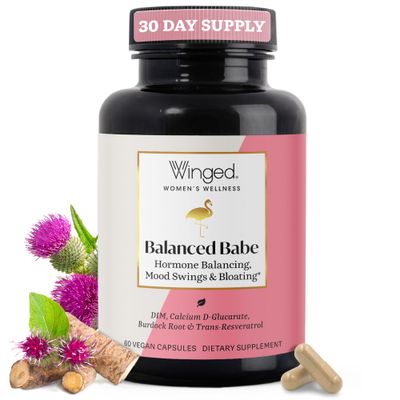 Winged Wellness Balance Babe, Hormone Balance &amp; Estrogen Detox Supplement for Women - 100mg DIM &amp; Calcium D-Glucarate &amp; Milk Thistle for PMS Bloating, Cramps, Mood &amp; Hormonal Acne Support, 60 Capsules