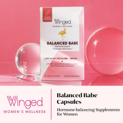 Winged Wellness Balance Babe, Hormone Balance &amp; Estrogen Detox Supplement for Women - 100mg DIM &amp; Calcium D-Glucarate &amp; Milk Thistle for PMS Bloating, Cramps, Mood &amp; Hormonal Acne Support, 60 Capsules