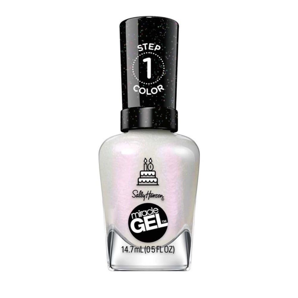 Sally Hansen Miracle Gel, One Gel of a Party Twinkle Whites, Long Lasting, Gel-Like Formula, No UV Lamp Needed, White Nail Polish