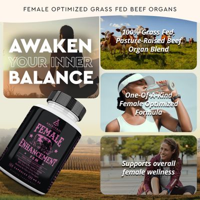 Beef Organ Supplement for Women - Supports Hormone Balance, Energy &amp; Wellness - Grass Fed, Pasture Raised Superfood - Liver, Heart, Kidney, Bone Marrow - Collagen, CoQ10, B12 - Female Support Blend