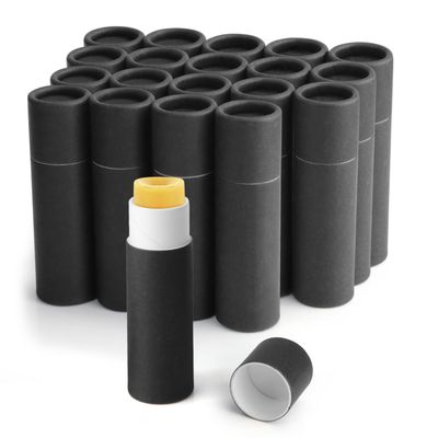 BOSMIOW 20Pcs 7g Paperboard Lip Balm Tubes Lipstick Containers Round Refillable Kraft Containers for Solid Ointment Deodorant Sample Vial DIY Cosmetic Storage,Push-Up Style,Black
