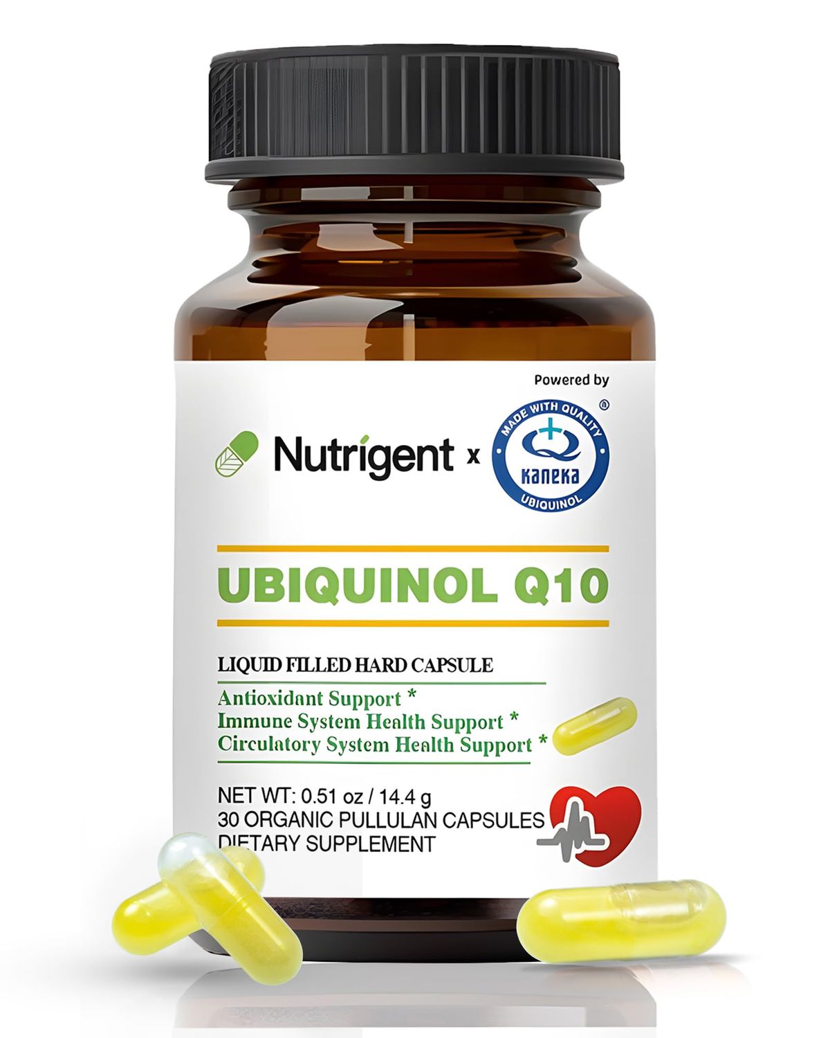 Nutrigent Ubiquinol CoQ10 50 mg, Liquid Filled Organic Capsules, High Absorption Coenzyme Q10 Supplements, Antioxidant for Heart Health &amp; Energy Production, 30 Count