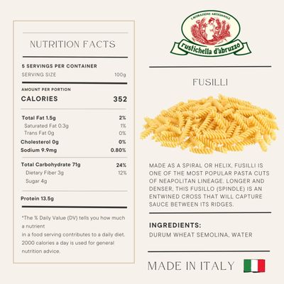 Rustichella d'Abruzzo Durum Wheat Fusilli Pasta - Pack of 2, Authentic Italian Spiral Shape, 17.6 OZ Each - Perfect for Rich Sauces, Salads, & Baked Dishes - Neapolitan-Style, Dense Texture for Opt...