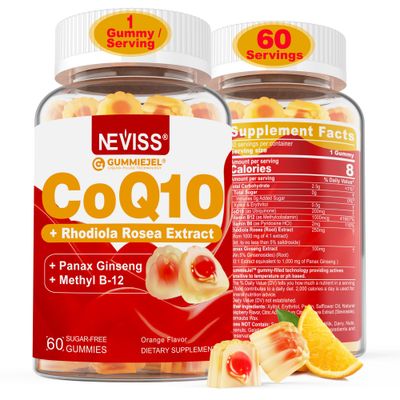 Sugar Free CoQ10-200mg 400mg Filled Gummies - 2 Months Supply - w/ Vitamin B12 1000mcg, Rhodiola Rosea &amp; Panax Ginseng, B6, Coenzyme Q10 Supplement for Hear-t, Energy, Antioxidant, Ultra Absorption