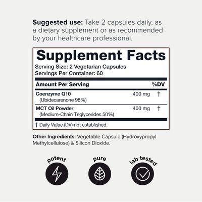CoQ10 400mg Extra Strength - Ultra High Purity with MCT Oil for Superior Absorption - 98 Purified - Third-Party Tested, 120 Veggie Capsules