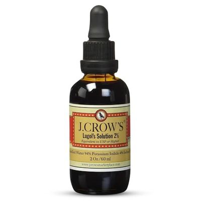 J.CROW&#39;S Lugol&#39;s Solution of Iodine 2 2 oz (1 Bottle) - Premium Potassium Iodide Liquid, Supports Thyroid &amp; Energy, Gluten &amp;, Alcohol-Free Natural Brine Extract, No Expiration