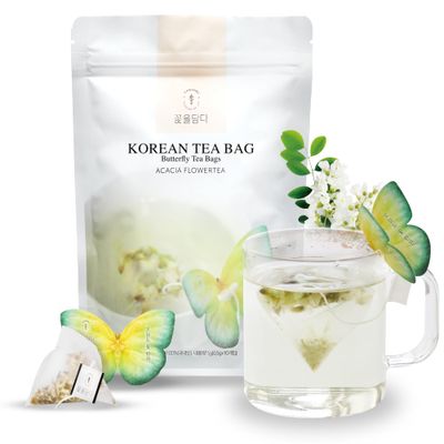 KKOKDAM Acacia Butterfly Tea Bags - 10 Fancy Decaf Loose Leaf Teas for Iced or Hot Drinks - Elegant Korean Gifts for Women - Unique Tea Gifts &amp; Womens Tea Gift Set