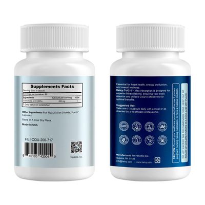Heivy Coenzyme Q10, 99 Purity CoQ10 200mg, CO Q 10 Supplement Support Heart Health, Antioxidants &amp; Energy Supplements, Made in USA, 60 Vegan Capsules