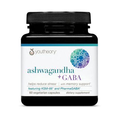 Youtheory Ashwagandha GABA - Uses KSM-66-1,000 mg Ashwagandha &amp; 100 mg GABA - Cortisol, Stress &amp; Memory Support Supplement - 60 Vegetarian Capsules