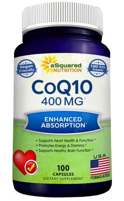 aSquared Nutrition CoQ10 (400mg Max Strength, 100 Veggie Capsules) - High Absorption Coenzyme Q10 Powder - Ubiquinone Supplement Pills, Extra Antioxidant CO Q-10 Enzyme Vitamin Tablets, Coq 10 400 mg