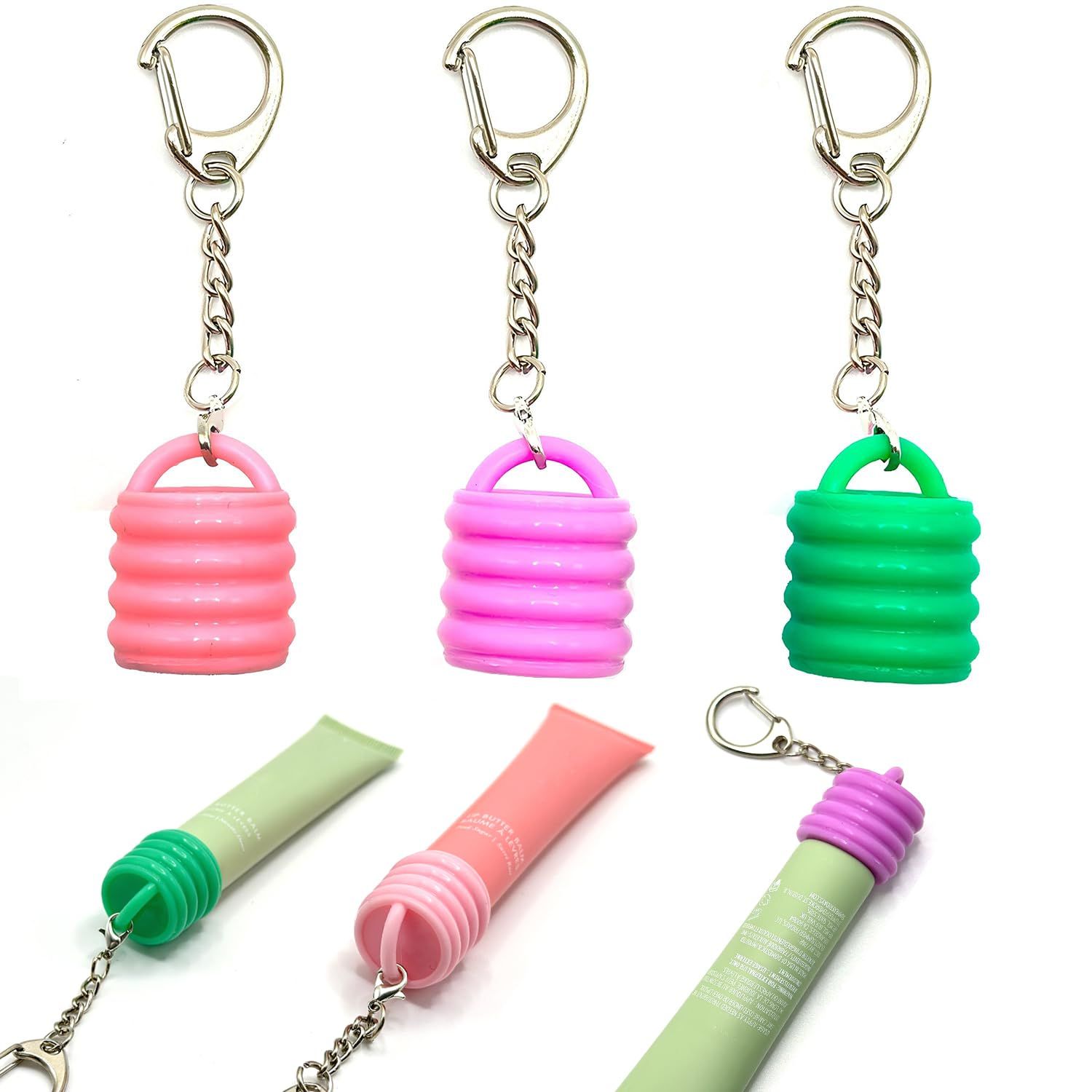 ADULLPONY Lip Balm Holder Keychain Cap:Compatible with 0.5oz Summer Fridays 0.35oz Aquaphor Tubes Mini Gloss Keychain 3PCS Portable Replacement Accessory for Chapstick