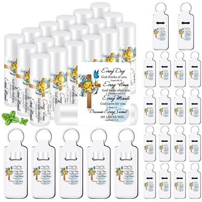 Swiffen 18 Sets Christian Gifts for Mom Bulk Women Church Gifts Scripture Bible Verse Lip Balms Lipstick Holder Keychains Faith Religious Inspirational Party Favors for Teacher Mother(Everyday)