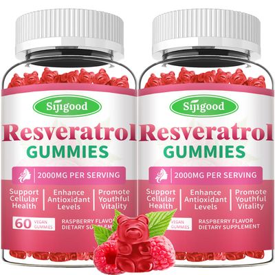 Sijigood 2000mg Organic Resveratrol Gummies for Women - Sugar Free Resveratrol-Nutritional-Supplements for Antioxidant Support, Cellular Health, Immunity, Brain &amp; Energy, Raspberry Flavor, 120 Count