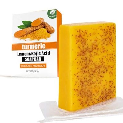 Uselective Lemon Turmeric Soap - Brighten Skin with Kojic Acid/Vitamin E - 3x More Moisturizing for Face &amp; Body-Natural ingredien Glowing Soap for Oily &amp; Dry Care