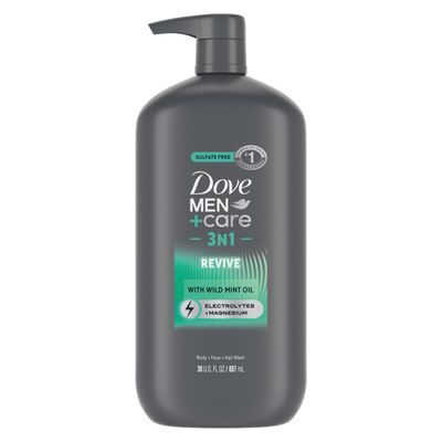 DOVE MEN CARE Body and Face Wash Invigorating Revive 3N1 with Tea Tree Oil, with 24-Hour Nourishing Micromoisture Technology, 30 oz