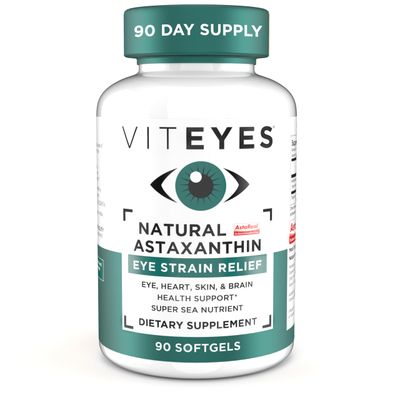 Viteyes Natural Astaxanthin, Relieve Tired Eyes &amp; Eye Strain, Sourced from Algae, Skin Hydration, Heart &amp; Brain Health, 4 to 8 mg Natural Astaxanthin, 90 Softgels