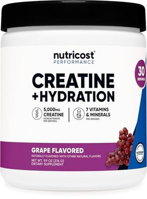 Nutricost Creatine Monohydrate Hydration Grape Flavored (30 Servings) - 7 Vitamins &amp; Minerals, 5000mg of Creatine Per Serving