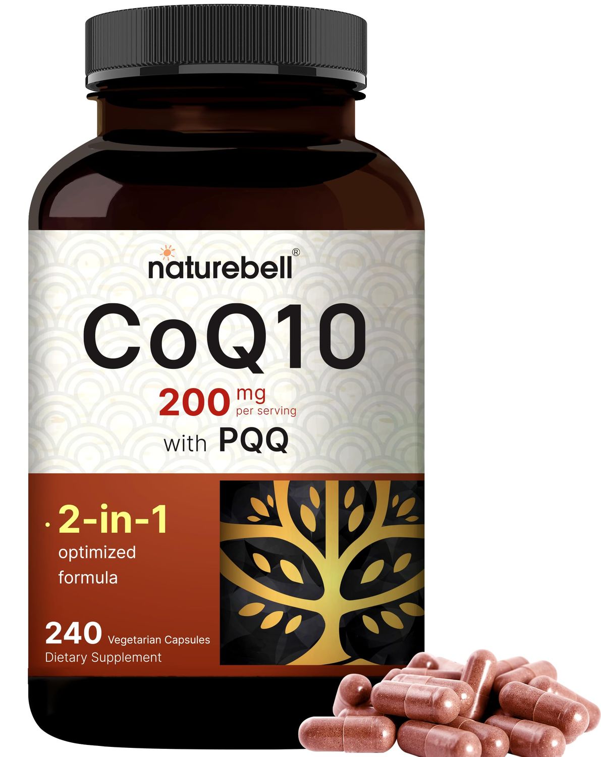 NatureBell CoQ10 200mg with PQQ, 240 Veggie Capsules | Stable High Absorption Form - Antioxidant Support for Heart, &amp; Energy Health - Extra Strength Coenzyme Q10 Supplement