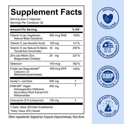 Premom Sperm Fortify - Male Fertility Supplements for Men with KSM-66 Vegan Ashwagandha, CoQ10 as Ubiquinol, Zinc, Selenium&amp;Acetyl-L-carnitine | Supports Sperm Health, Motility &amp; Count