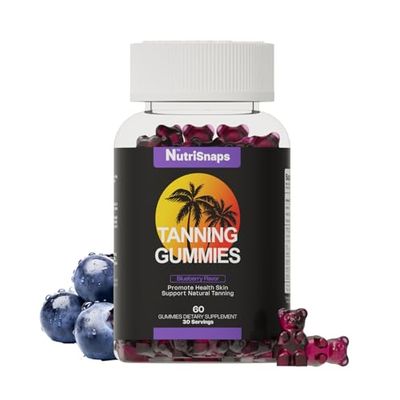 Nutrisnaps Tanning Gummies, Tanning Supplement for Adults Woman &amp; Men, Daily Tanning Gummies for Skin Health &amp; Pigmentation, Non-GMO, Vegan, Blueberry Flavor, 60 Gummies