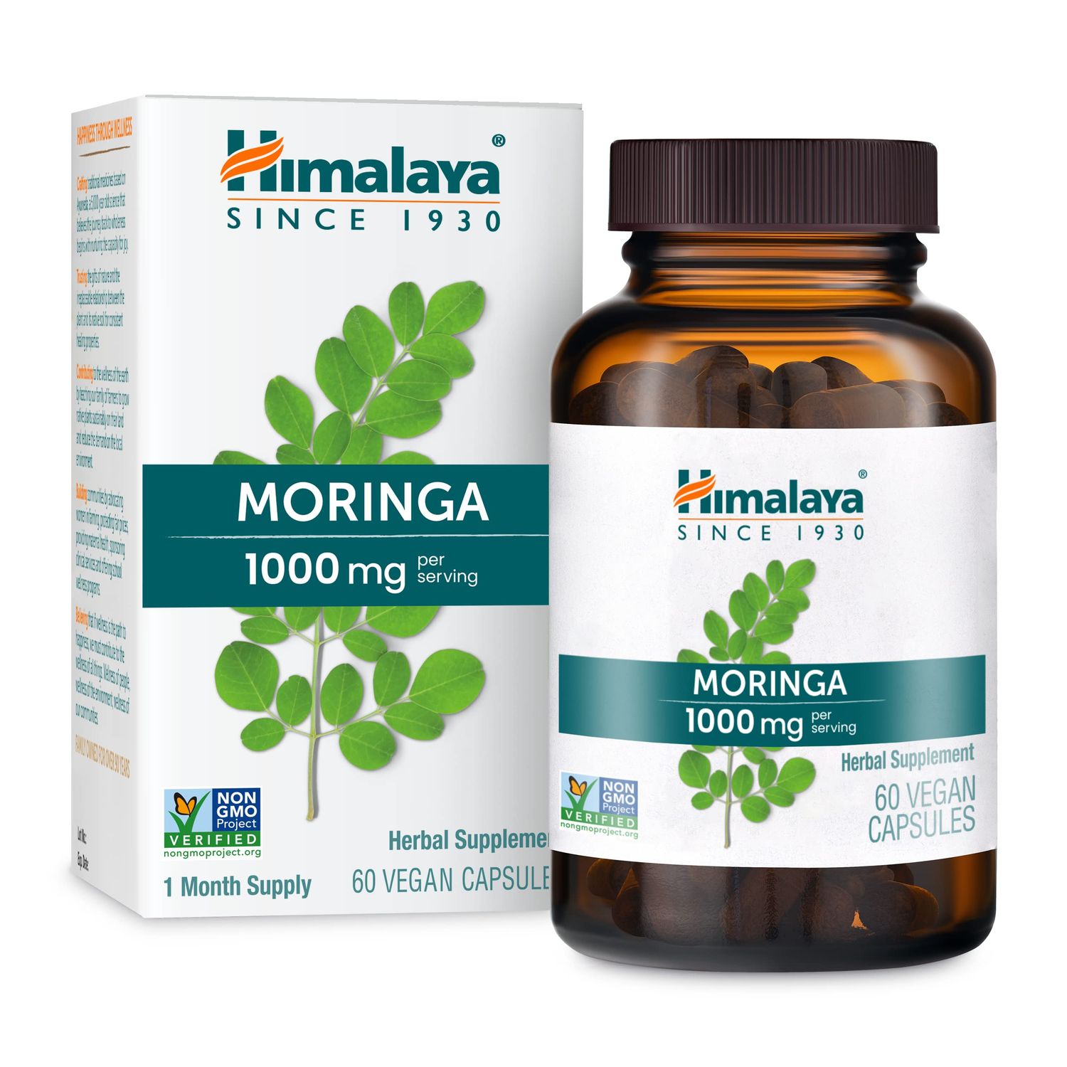Himalaya Moringa, 60 Capsules, Green Superfood for Antioxidant Support and Wellness, 1000 mg, 1 Month Supply, Non-GMO Project Verified, Vegan, Gluten Free Supplement, Additive Free