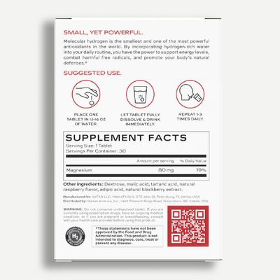 Molecular H2TAB Hydrogen Tablets with Magnesium -12 PPM Hydrogen Tablets for Drinking Water -Rich in Antioxidants, Supports Cellular Health, Recovery & Cognitive Function |30 Count Raspberry