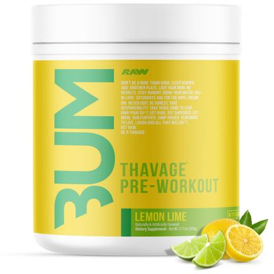 RAW Preworkout Powder, Thavage (Lemon Lime) - Chris Bumstead Sports Nutrition Supplement for Men &amp; Women - Cbum Pre Workout for Working Out, Hydration, Mental Focus &amp; Energy - 40 Servings